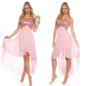 Sequin Maxi Dress Pink Salmon Chiffon Open Back Size S